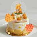 Vintage Winnie Cake Topper - Acrylic Cake Toppers Includes Insert Sign Honeycomb Pieces Honey Stick Resin Bees for Baby Shower Birthday Decorations Winnie Birthday Party Cupcake Dessert Decor
