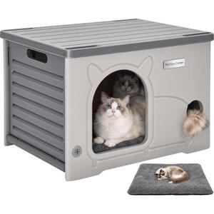 YITAHOME Outdoor Cat House Weatherproof Plastic Cat Shelter with Soft Mat
Stackable Cat House for Multiple Cats, Durable Ventilated Feral Cat House Outdoor Shelter for Garden Patio Balcony