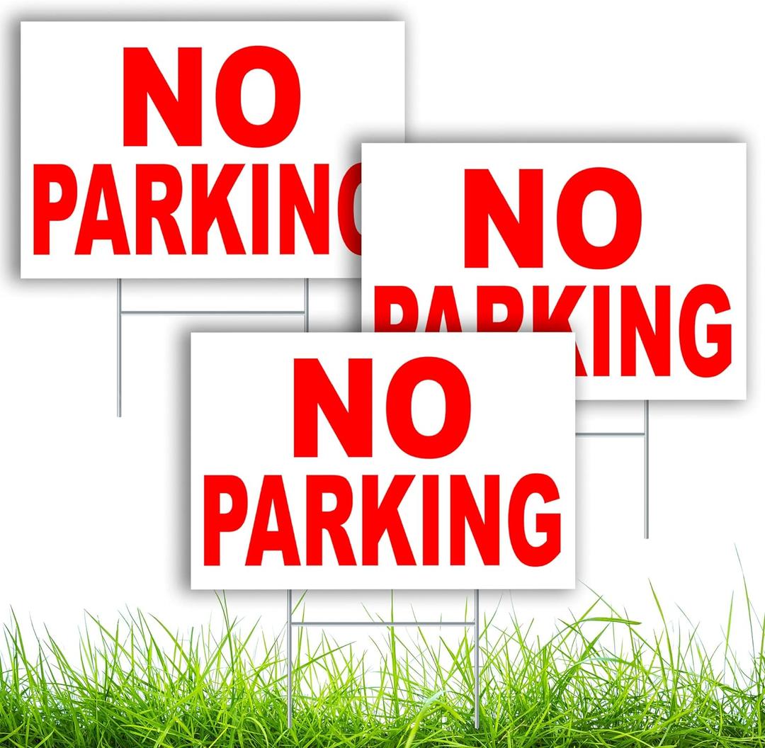 3 PC No Parking Signs with Stakes, 8x12 DS Coroplast Please Do Not Park on Grass Sign