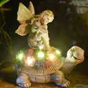 Garden Decor Solar Statue Lights, Outdoor Resin Turtle and Angel Statues, Turtle Figurine for Patio Lawn Front Porch Yard Decoration - Housewarming Birthday Gifts for Mom Grandma Women