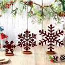 Zonon 6 Pcs Metal Snowflake Table Decor Chocolate Brown Desktop Winter Snowflake Sign Vintage Decoration Sign with Wooden Base for Christmas Winter Holiday Retro Party Wonderland Home