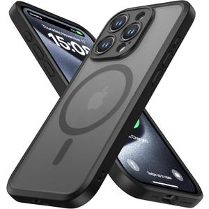 ImpactStrong Magnetic Guard Designed for iPhone 15 Pro Case [Camera Protection] [Military Grade Drop Tested] [Compatible with MagSafe] Slim Translucent Matte Phone Case (6.1") - Black