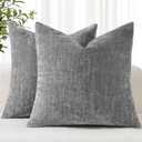 decorUhome Chenille Dark Grey Throw Pillow Covers 20x20 Inch Set of 2, Decorative Soft Couch Pillow Covers Solid Dyed Accent Velvet Farmhouse Neutral Square Pillow Cases for Sofa Bed Living Room