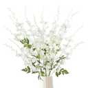 Uznaeoi White Delphinium Artificial Flowers,6PCS Silk Larkspur Flowers Bulk 42.5 in Long Stem Fake Hyacinth Flowers for Tall Vase Table Centerpiece Wedding Home Decoration(White)