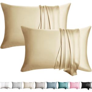 100% Silk Pillowcase for Hair and Skin Toddler Size 2 Pack Mulberry Silk Pillow Case 13 x 18 Inches Highest 6A Silk Kids/Travel Pillow Cover Soft Breathable Cooling with Hidden Zipper, Champagne