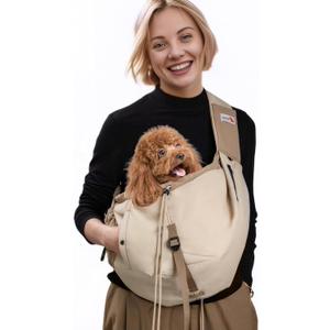 Dog Carrier Sling,Dog Carriers for Small Dogs & Cats Up to 20lbs,Puppy Carrying Backpack Pet Purse with Pockets,Adjustable Shoulder Strap,Hands Free for Travel (Beige)