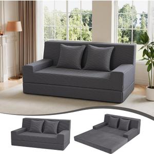MeMoreCool Folding Sofa Bed Queen  Corduroy Convertible Foam Sleeper Chair, Fold-Out Futon Couch Bed | Machine Washable | High-Density Foam | Guest & Living Room Seating (Grey (Double))