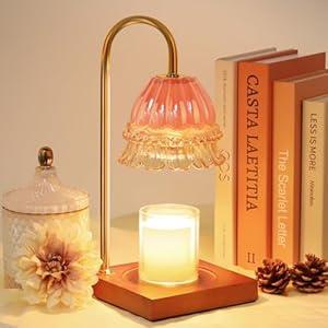 Candle Warmer Lamp, Candle Lamp Wax Warmer, Timer & Dimmer 7-Levels, Compatible All Jar Candles, Top Melting, Glass Candle Heater Lamp for Scented Wax, Elegant Home Decoration, Pink Flower