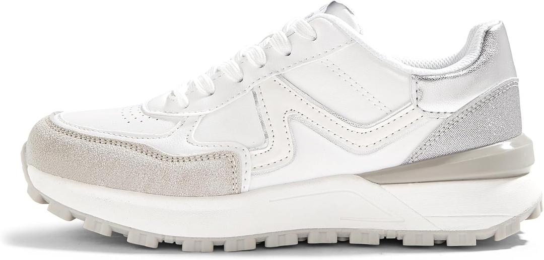 LUCKY STEP Women's Retro Fashion Casual Sneakers Colorblock Platform Classic Trendy Trainning Anti-Slip Tennis Travel Walking Shoes (9)