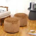 Teenyyou 2 Pcs 20 x 15 Inch Unstuffed Pouf Cover Ottoman Foot Rest - No Filler, Faux Rabbit Fur Foot Stool Floor Bean Bag Floor Chair Storage for Living Room Bedroom Home Decor(Brown)