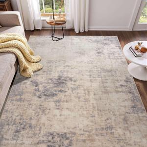 5x7 Area Rugs for Living Room, Machine Washable Rugs Modern Abstract Bedroom Rugs, Soft Non Slip Low Pile Stain Resistant Carpet for Bedroom Under Dining Table Nursery Decor, Beige