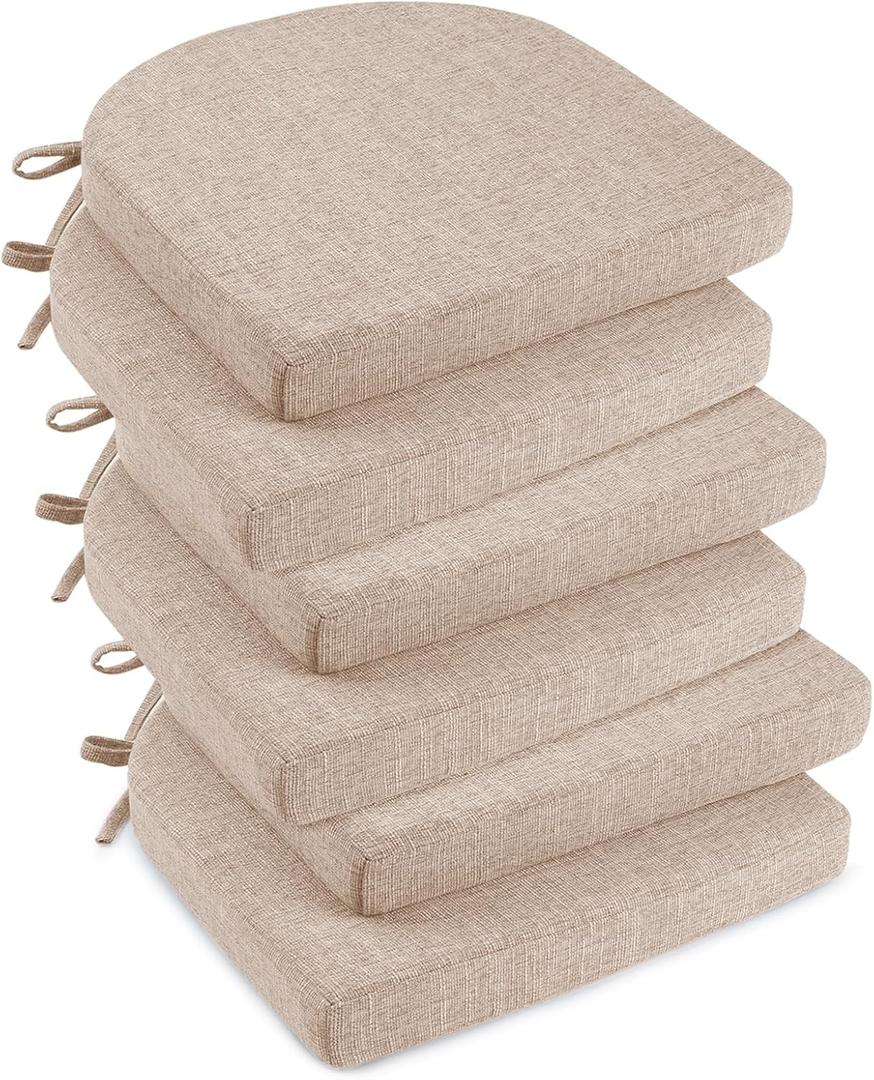 downluxe Indoor Chair Cushions for Dining Chairs,Kitchen Chair Pads with Ties and Non-Slip Backing, 16" x 16" x 2", Oatmeal Beige, 6 Pack