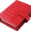 7Felicity Budget Binder,Leather Rings Planner, 6-Ring Pocket Organizer Notebook Cover (Croco-Red)