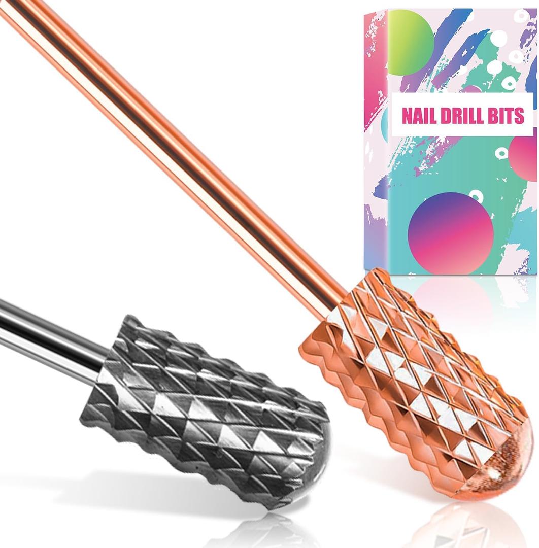 Nail Drill Bits, 2 Pcs Safety Nail Bits for Nail Drill, 3/32'' Tungsten Carbide Nail Drill Bit, Smooth Round Top Large Barrel Bits, Nail Supplies for Nail Tech to Remove Acrylic Nails (2XC) (Double Coarse-2XC)