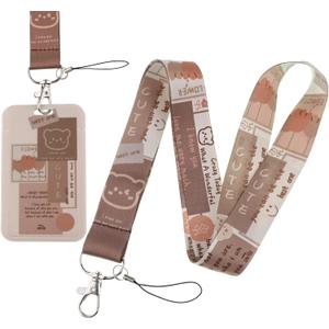 Cute ID Lanyard Badge Holder Key Lanyard for ID Badges Keys for Women Girls Kids Teachers Preppy Kawaii School ID Holder Keychain Strap(Bear)