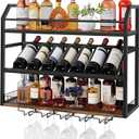 Hoctieon Wall Mount Wine Rack, Wall Mounted Wine Bottle Rack for Display and Storage, Hanging Bottle Holder, for Living Room, Dining Room,Bar, Wine Cellar, Rustic Brown