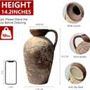 Brown Ceramic Rustic Farmhouse Vase Jug Pitcher with Handle, Distressed Antique Terracotta Pottery Flower Vase 14.2 Inch Handmade Large Floor Vintage Decorative for Home Living Room Decor