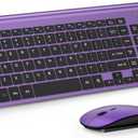 Wireless Keyboard and Mouse Ultra Slim Combo, TopMate 2.4G Silent Compact USB 2400DPI Mouse and Scissor Switch Keyboard Set with Cover, 2 AA and 2 AAA Batteries, for PC/Laptop/Windows/Mac-Purple Black