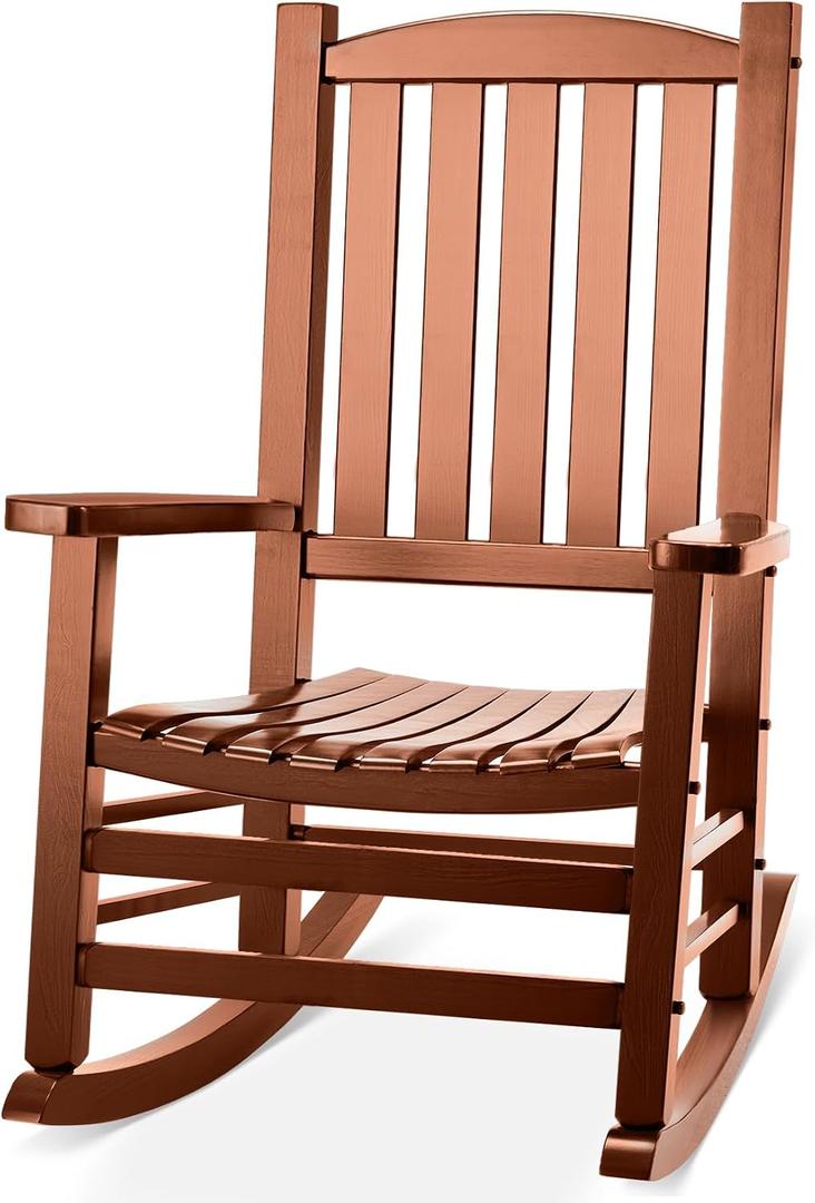 Wooden Outdoor Rocking Chair, Oversized Patio Rocking Chair w/400lbs Support & High Backrest | Porch, Lawn, Garden, BackyardNatural