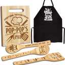 Pop Pop Gifts, Pop Gifts from Grandkids Fathers Day, Poppop Birthday Gift Wooden Cutting Board Utensils Set with Apron, Great Pop Grandprents Day Fathers Day Stocking Stuffer Kitchen Gift