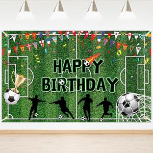 Soccer Birthday Banner 6x3.6 ft Football Field Backdrop for Boy Men Soccer Birthday Party Decorations Sports Theme Photo Booth Background