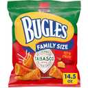 Bugles Tabasco Flavored Crispy Corn Snacks, Hot and Cheesy, Family Size, 14.5 oz, BB Date: 1/15/26