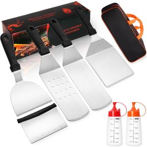 8PCS Griddle Accessories Tool Kit, Flat Top Grill Spatula Set for Blackstone and Camp Chef, Included Turner, Scraper, Chopper, Bottles, Carry Bag, Perfect for Outdoor BBQ, Indoor Cooking