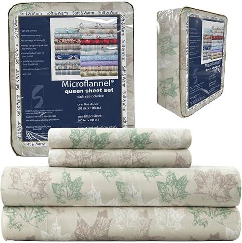 Thermee Micro Flannel Sheets Set, Queen-Size Sheet Set having 18" Deep Pocket, Soft Queen Sheets Fit Queen Mattresses, Machine Wash/Dry, No Pilling, 2 Standard Pillowcases, Bed Sheets - Falling Leaves