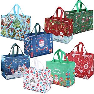 PARSUP 8PCS Christmas Gift Bags, Non-Woven Christmas Bags with Handles, Treat Tote for Gifts Wrapping Shopping, Xmas Party Supplies