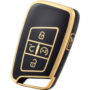 for VW Volkswagen Key Fob Cover, Soft TPU Protection Key Fob Case Compatible with VW Golf Alltrack Atlas Jetta Passat Arteon Tiguan Smart Car Key Accessories (Gold Black)
