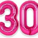SUWEN 40 Inch Large Hot Pink 30 Balloon Numbers Big Foil Helium Number Balloons 0-9 Jumbo Happy 30th Mylar Birthday Party Decorations for Women Anniversary Party Supplies