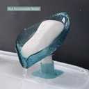 4 Pack Transparent Soap Dish Holder Bar Soap Holder Self Draining for Shower Leaf Shape Soap Holder Sponge Container with Enlarged Sucker Self-Draining to Keep Soap Dry (2Blue+ 2Grey)