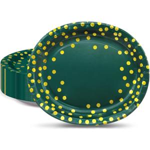 30Pcs Green Gold Oval Paper Plates 10" X 12" Large Disposable Dinner Plates for World Cup Birthday Wedding Engagement