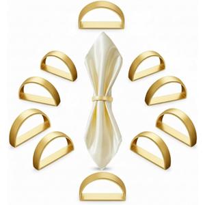 10 Pcs Stainless Steel Napkin Rings Metal Napkin Ring Holders Easter Modern Serviette Buckles Metallic Adornment for Spring Table Kitchen Dinner Party Wedding (Matte Gold Semicircle)