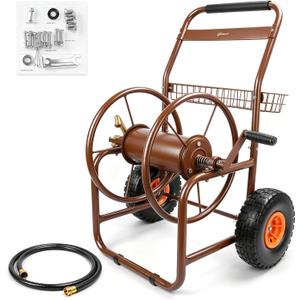 WERMAH Garden Hose Reel Cart, Heavy Duty Metal w/2 Wheels, Holds 230ft 5/8"