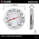 Taylor Metal Wall Indoor Outdoor Thermometer, Wireless Thermometer with Easy to Read Large Numbers for Patio, Pool, and Indoor Areas, 12-inch, White