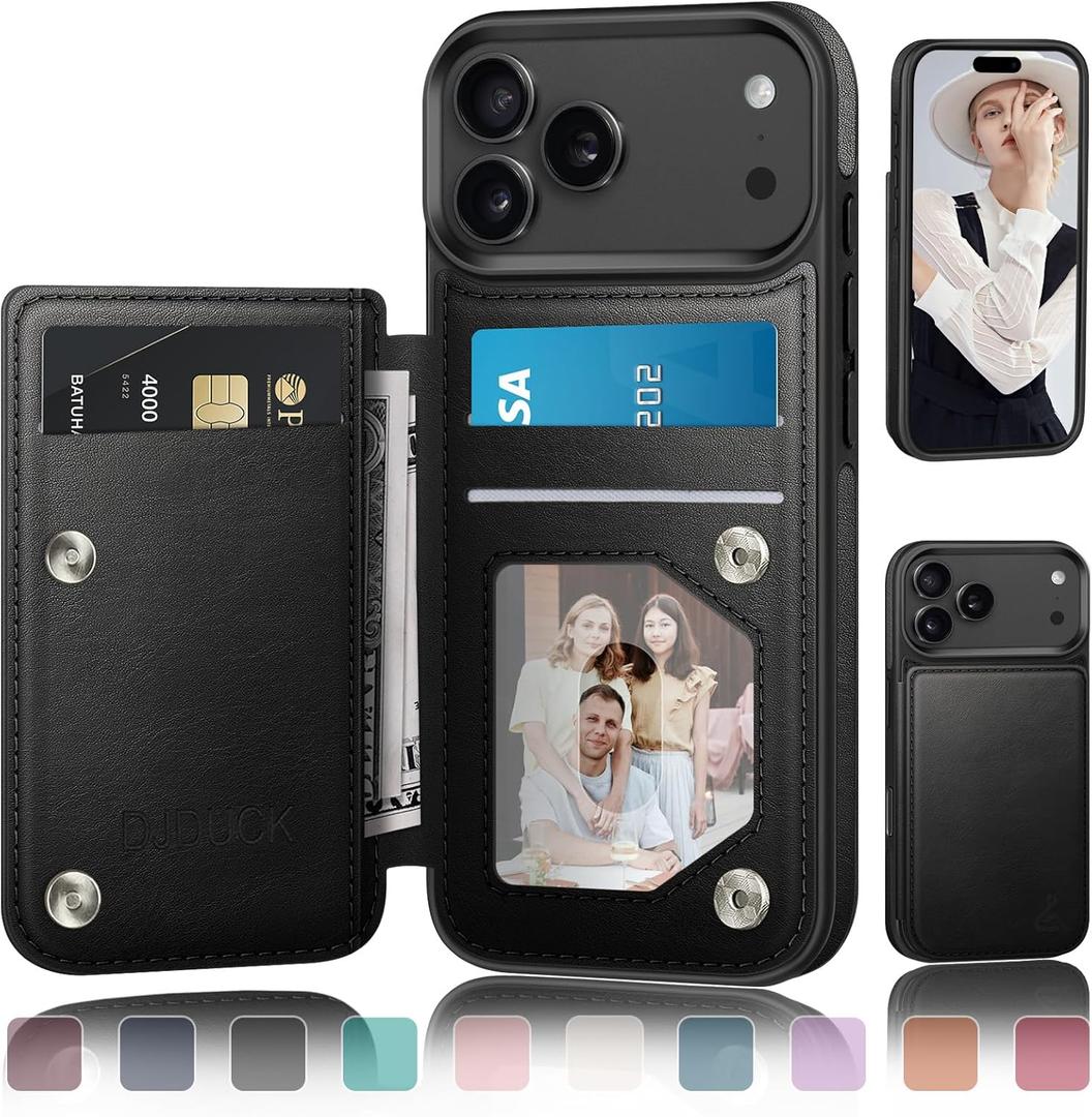 DJDUCK Designed for iPhone 17 Pro Case Wallet with Card Holder, [Magnetic Clasp Cover] [RFID Blocking Leather Protection] Shockproof Women Men Cases 6.3 Inch for Apple 17 Pro Black