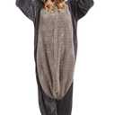 DarkCom Onesie Christmas Pajamas Adult Animal Halloween Costume Cosplay Gray Raccoon One Piece Unisex Homewear Polar Fleece Sleepwear X-Large