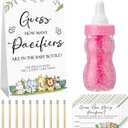 Roowest 512 Pcs Baby Shower Games Guess How Many Pacifiers Sign 100 Small Guessing Games 10 HB Pencils 750ml Milk Bottle 400 Acrylic Pacifiers Decoration for Guest Gender Reveal(Pink,Animal)