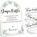 2 x 7x10 Inches Diaper Raffle Sign & 50 Cards - Diaper Raffle Tickets For Baby Shower Games - Greenery Arch Stand Sign Baby Shower Decorations & Supplies - Gender Reveal Games - A04