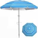 PASAMIC 7ft Beach Umbrella for Sand with Sand Anchor & Tilt, UPF 50+ Protection Beach Umbrellas for Heavy Duty Wind Portable with Carry Bag and Hook, for Patio Garden Pool, Light Blue Stripes
