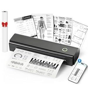 Portable Printers Wireless for Travel, N80 Wireless Thermal Printer Bluetooth Inkless Printer Support A4 Size, Compatible with iOS, Android, Laptop for Office, Home, Car, Black