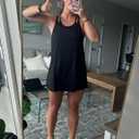 Zhiyouni Women's Summer Sleeveless Mini Dress V Neck Spaghetti Straps Athletic Built-in Shorts Sundress (S)