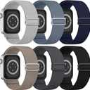 6 Pack Stretchy Solo Loop Compatible with Apple Watch Band 45mm 46mm 44mm 42mm 49mm 41mm 40mm 38mm Men Women, Braided Elastic Nylon Strap for iWatch Series 10 9 8 7 6 5 4 3 11 SE SE 2/3 Ultra Ultra 2 (Black/DarkGrey/BlueGrey/MidnightBlue/Stone/StoneGrey)