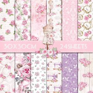 24Sheets Pink Rose Scrapbook Paper Pad, Romantic Flower Double Sided Craft Decorative Paper, DIY Card Making Album Magazine Decoration for Wedding Birthday Baby Shower Party Supplies