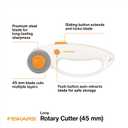 Fiskars 45mm Rotary Cutter for Fabric with Ergonomic Loop Grip, Premium Steel Rotary Fabric Cutter Blade for Precise Cuts, Arts and Crafts, Sewing Supplies and Quilting Tools