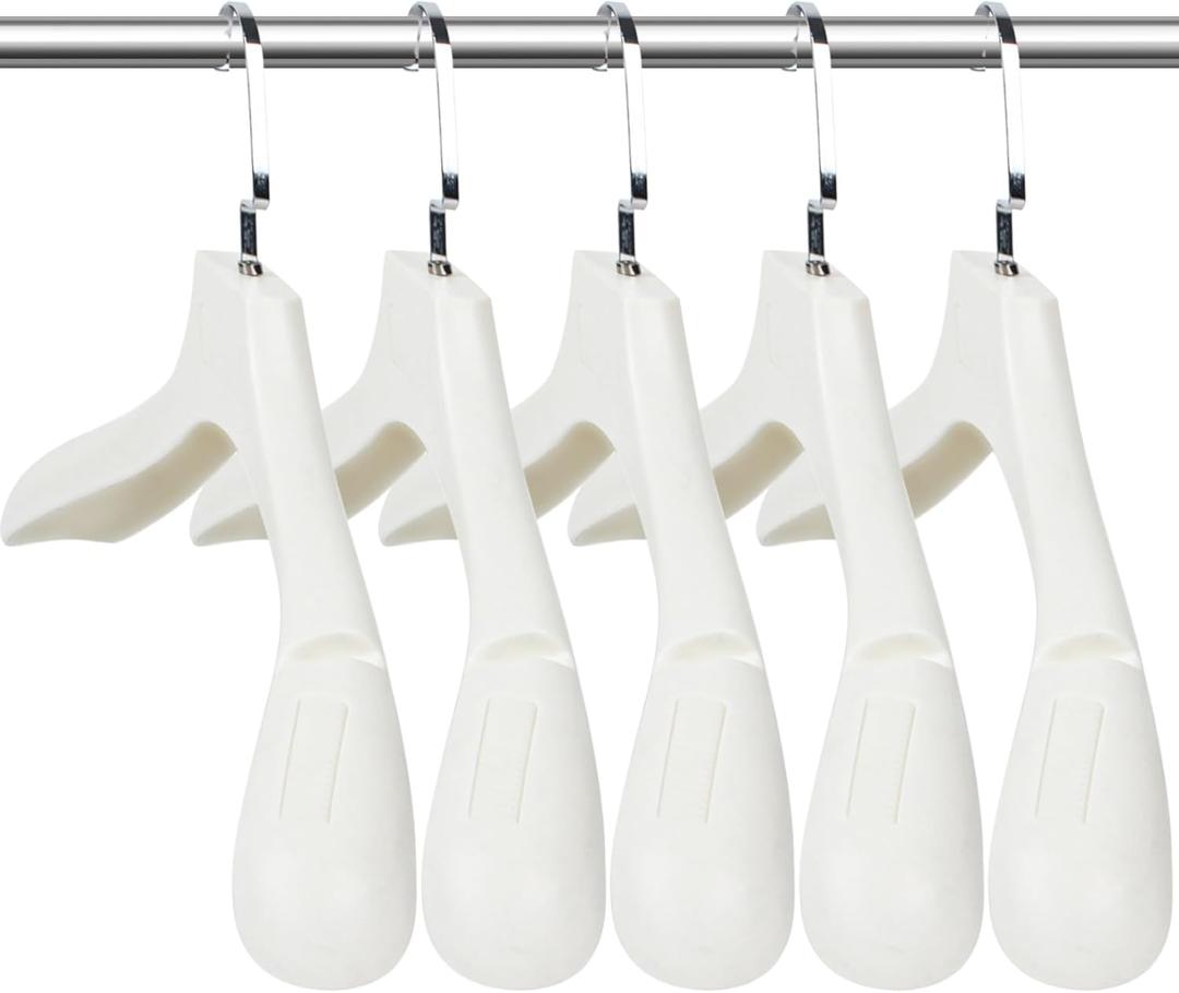 DEDU Suit Hangers for Men 10 Pack, Sweater Hangers No Shoulder Bump Non Slip Width 17.7", Plastic Clothes Hangers Ivory White with Metal Hook