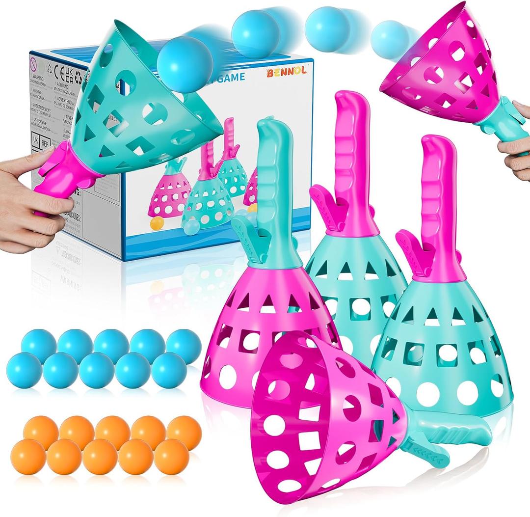 Bennol Outdoor Game Toys for Kids Boys with 20 Balls, Pop Pass Catch Ball Game Outside Toys Gifts for 3 4 5 6 7 8+ Year Old Boy Kids, Outside Outdoor Toy Gifts for Boys Ages 3-5 4-8 (Blue & Pink)