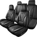HChengkikz Car Seat Covers Full Set, Full-Wrap Waterproof Faux Leather with Memory Foam Lumbar Support, Airbag Compatible, Universal Fit for SUV Truck Pickup Sedan (Black)