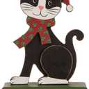Glitzhome 7.5" H Christmas Cat Stocking Holder for Fireplace Mantel Stand Hanger Sturdy Wooden/Metal Xmas Seasonal Home Party Decoration